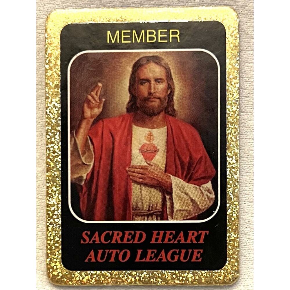 Vintage Sacred Heart Auto League Member Window Sticker Dash Car Jesus Unpeeled
